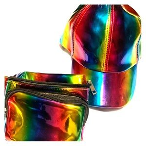 Hat & waist bag, iridescent beauty. Love this!